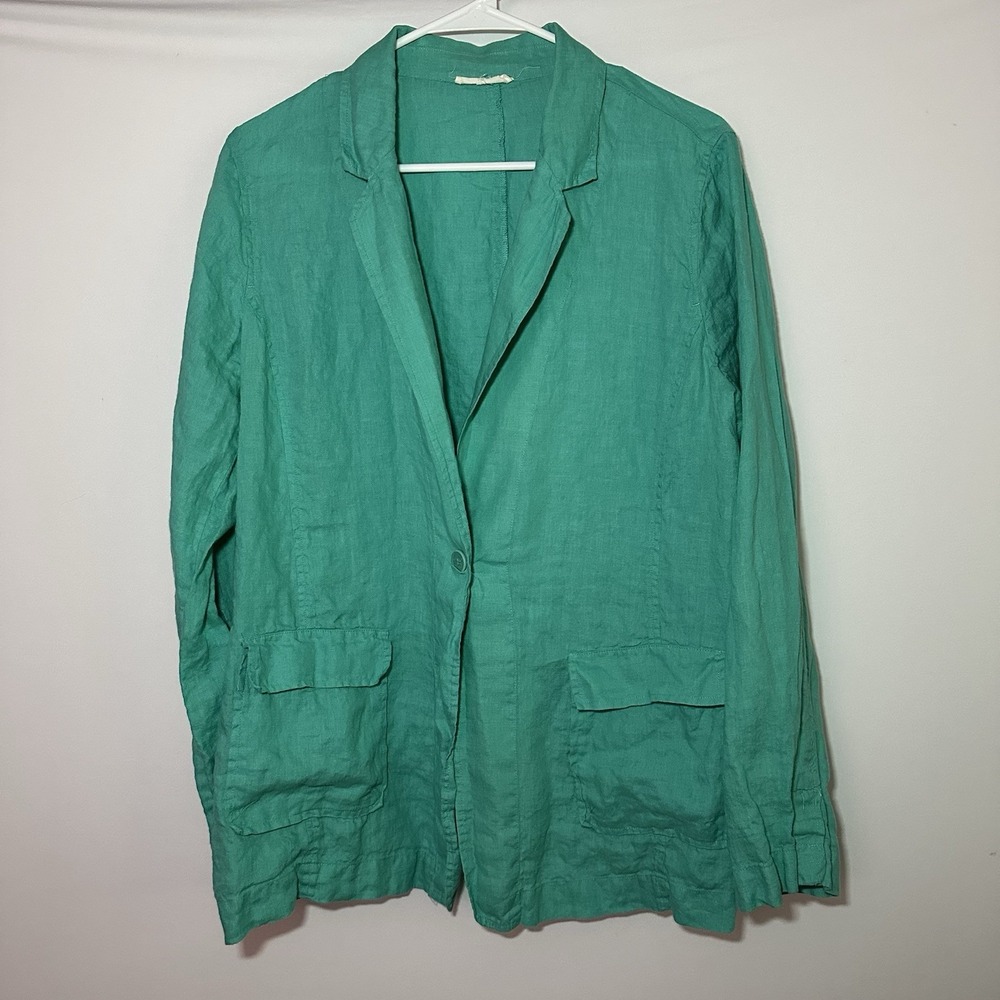 Eileen Fisher Jacket Blazer Medium Adult Green 100% Irish Linen Pockets Womens M